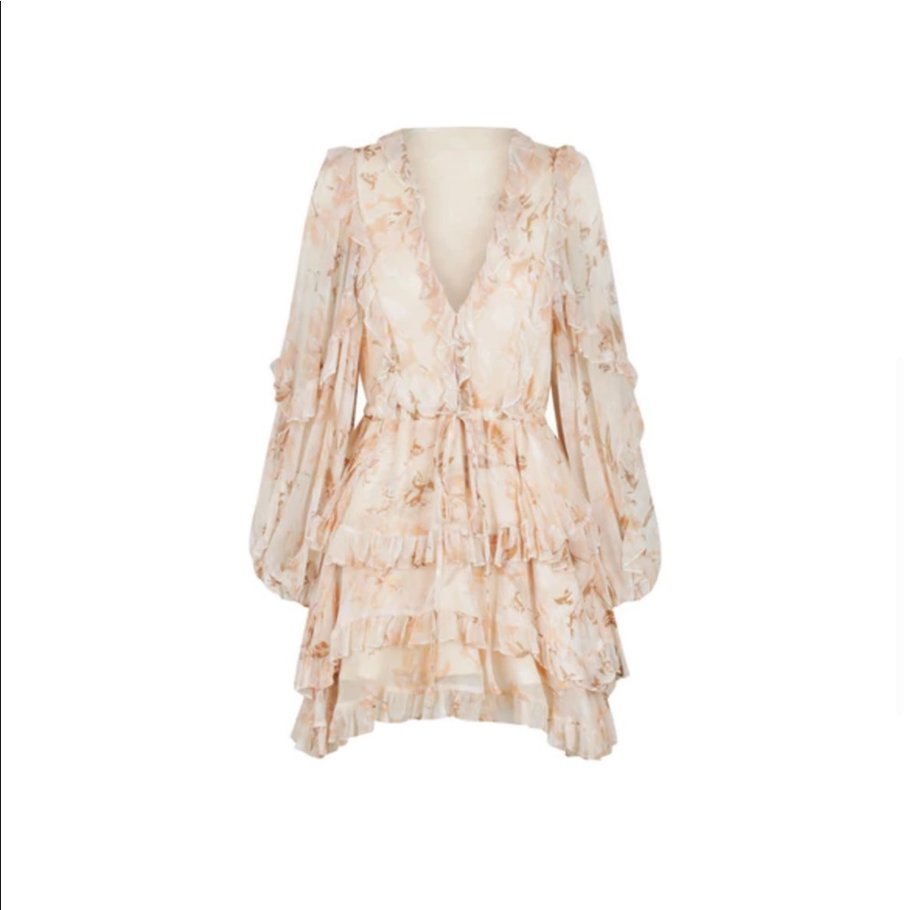 Shona Joy Nina balloon sleeve frill mini dress- size US 6/AU 10